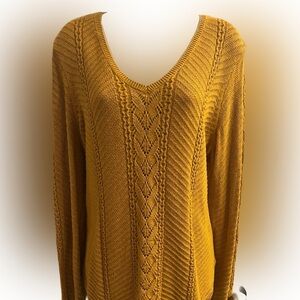 Sonoma Chunky mustard yellow gold V-Neck cable knit Sweater Size XL